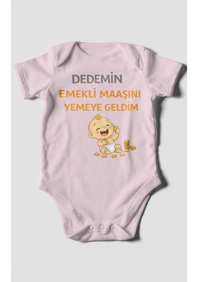 Morivokids Dedemden Kısa Kollu Bebek Body %100 Pamuk Bebe Pembe