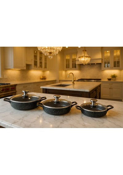 Kapaklı 3 Lü Granit Sahan Set- 18cm-20cm-22cm Kapaklı Sahan Set