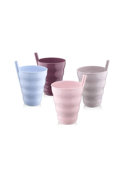 Poşetli Pipetli 3'lü Bardak Ur 3181 124-Pembe