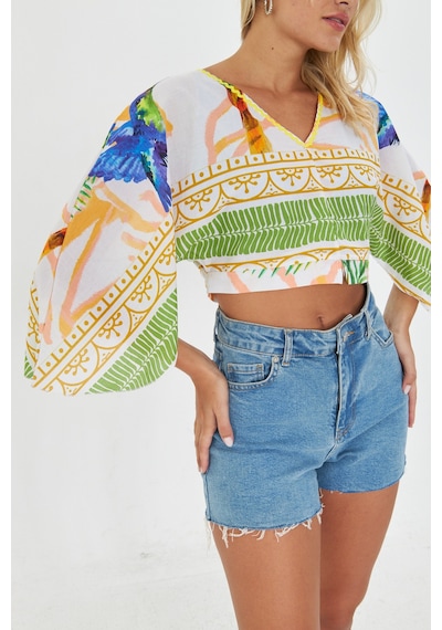 Kutaf Yeşil Bohem Crop Bluz Yeşil