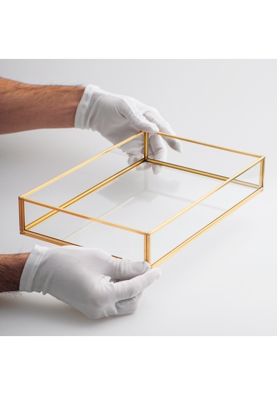 Cam Tepsi Pirinç & Gold 30x20x5cm