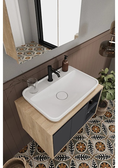 Lale 70 Cm %100 Mdf Lavabolu Banyo Dolabı + Aynalı Dolap Antrasit Lale 70 Cm %100 Mdf Lavabolu Banyo Dolabı + Aynalı Dolap Antrasit