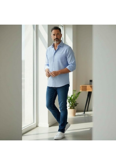 Klasik %100 Cotton Uzun Kollu Terletmeyen 4 Mevsim Gömlek Regular Kalıp Mavi