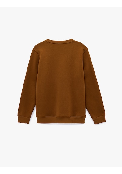 Koton Regular Fit Uzun Kollu Şardonlu Bisiklet Yaka Basic Baskılı Sweatshirt Hardal 6sam70046mk Hardal
