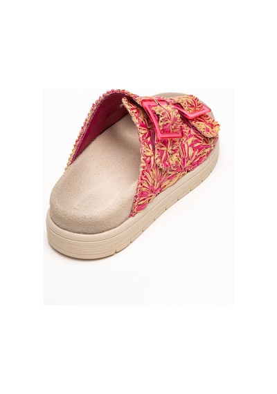 Luvishoes Luvi Shoes Mılana Pembe Desenli Hakiki Deri Tokalı Çift Bantlı Kadın Terlik Pembe