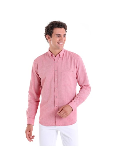 Hatemoğlu Bordo Comfort Fit Düz 100% Pamuk Düğmeli Yaka Uzun Kollu Casual Oxford Gömlek Bordo
