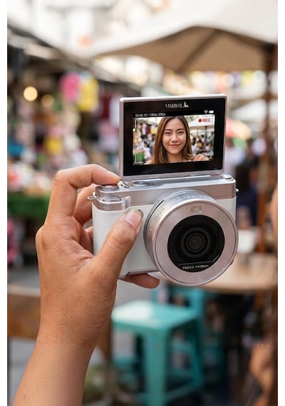 Dijital Kamera 5k Selfie Fotoğraf Video Vlog Kamerası Cmr45 Beyaz Pembe