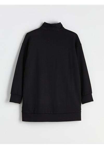 Lcw Modest Siyah Dik Yaka Oversize Kadın Sweatshirt Tunik