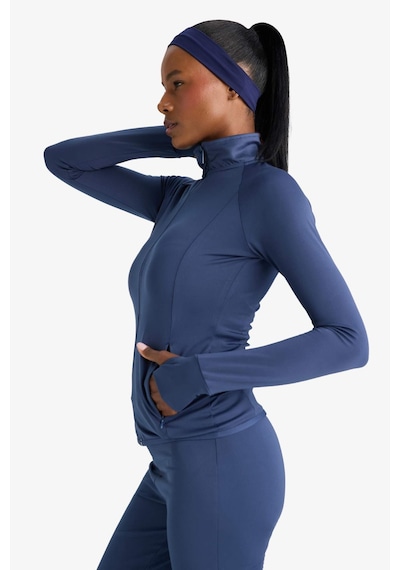 Defacto Defactofit Fitted Vücuda Oturan Ultra Soft Dik Yaka Çift Cepli Parmak Detaylı Fermuarlı Spor Hırka B3985ax25auın231 Indigo