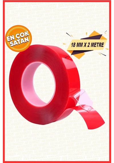 Silikonlu Çift Taraflı Montaj Bandı - Güçlü Yapıştırıcı - Şeffaf Silikon Bant 18mm X 2mt