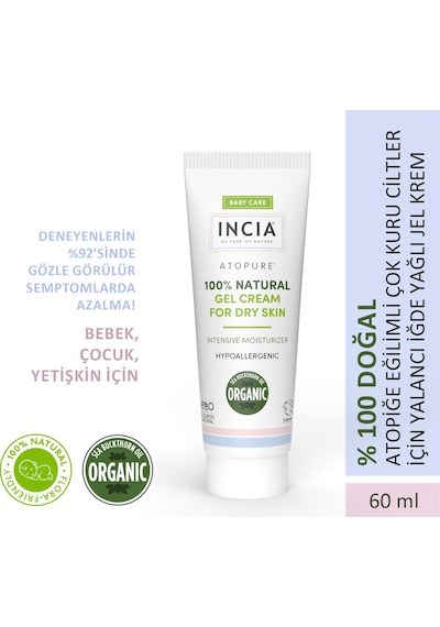 INCIA %100 Doğal Atopiğe Eğilimli Ciltler İçin Jel Krem Çok Kuru Ciltler İçin Yalancı İğde Yağı 60 ml