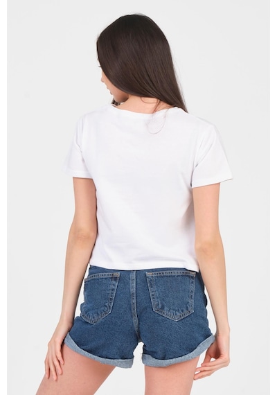 As Collection Beyaz Bisiklet Yaka Kısa Kol Örme Kadın Crop Beyaz