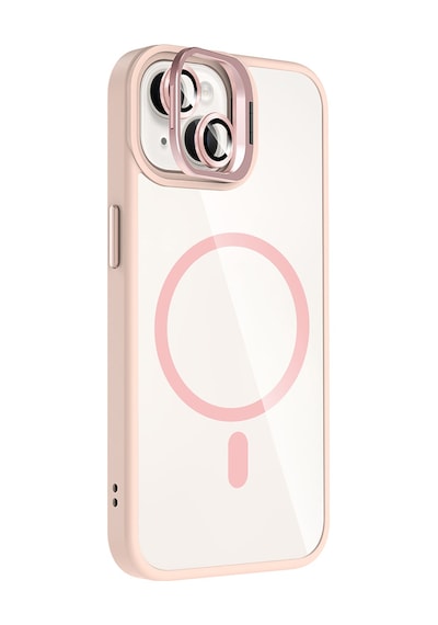 Apple Uyumlu iPhone 14 Kılıf Standlı + Kamera Lens Koruma Setli M-safe Şarj Özellikli Mkst Etro Kapak Pembe Pembe