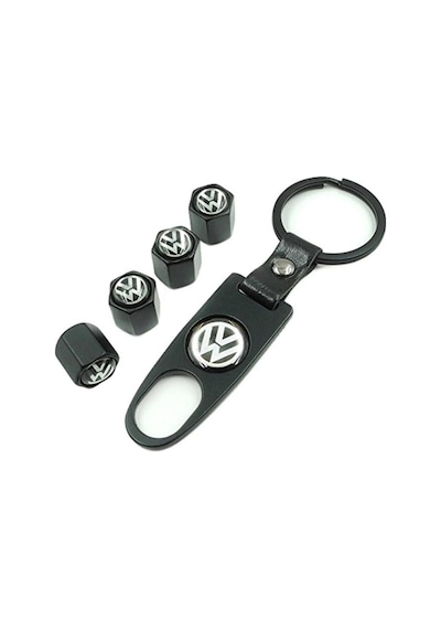 Volkswagen İle Uyumlu Logo Anahtarlık Seti, 4 Sibop Kapağı, Siyah