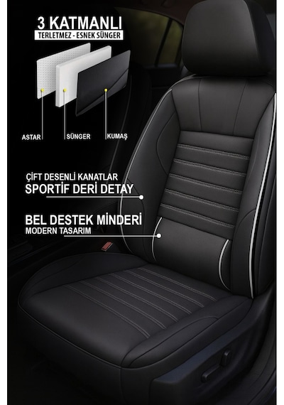 Stone Deri Oto Koltuk Kılıfı - Bel Destekli Fiat Egea-linea-punto-albea-marea-tipo-uno Uyumlu