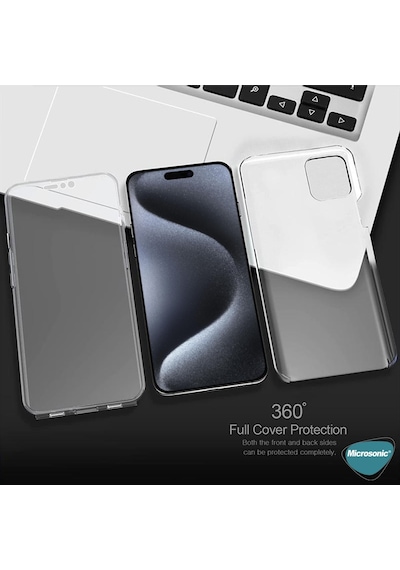 Microsonic Apple iPhone Uyumlu 15 Pro Kılıf 6 Tarafı Tam Full Koruma 360 Clear Soft Şeffaf -