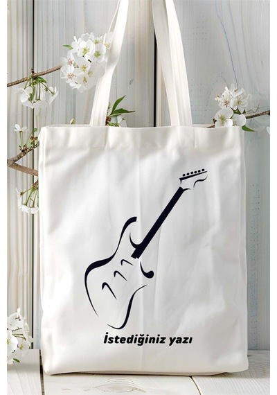 Art Hediye Elektrogitar Baskılı Bez Çanta Kişiye Özel Model 2 Çok Renkli