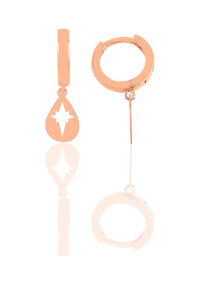 Gümüş Damla Modeli Kutup Yıldızı Küpe Barcode Gold - Rose Gold - Rodyum