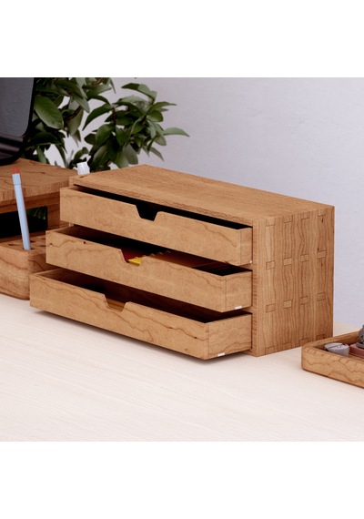 Desna Üç Katlı Üç Çekmeceli Mini Dolap 34 Cm Uzunluk X 12.1 Cm Genişlik X 15.8 Cm Woodsaka Doğal Ahşap