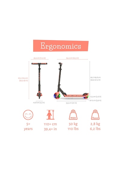 Chillafish Flexxi Glow Işıklı Katlanabilir 2 Tekerlekli Scooter - Flamingo 04 Turuncu