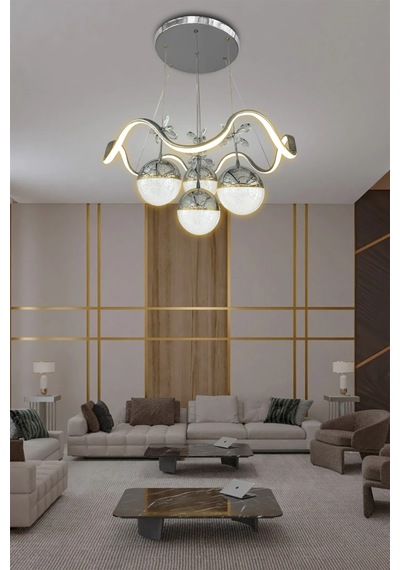 Zikzak 4 Toplu Modern Sarkıt Led Avize - 3 Renk Kumandasız - Krom Krom