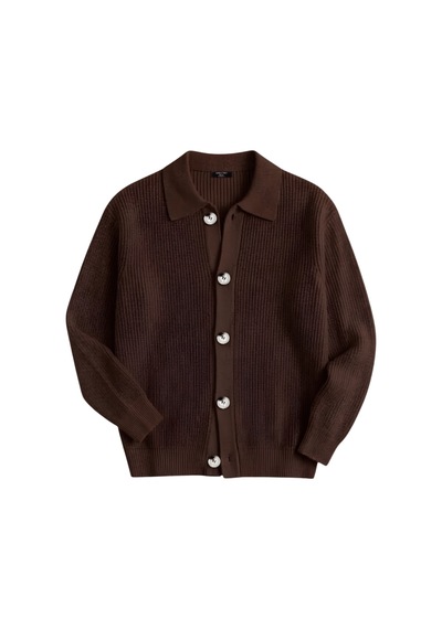 Genıus Store Erkek Hırka Oversize Kalıp Düğmeli Polo Yaka Triko Kazak Çekme/uzama Yapmaz Erkek-hırka Kahverengi