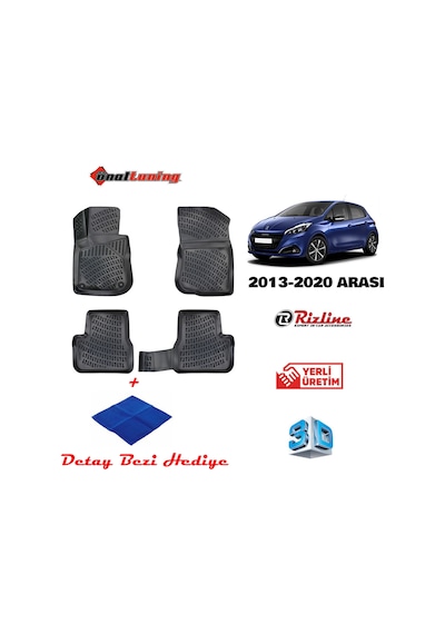 Peugeot 208 2013-2020 3D Havuzlu Paspas Rizline