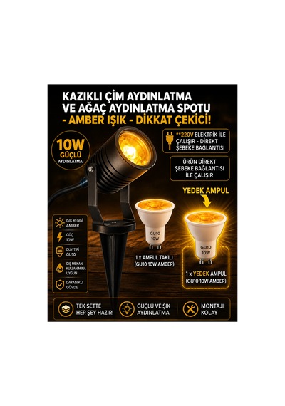 220v Amber Kazıklı Çim Ve Ağaç Aydınlatma Spotu,çim Spotu,bahçe Lambası,dış Mekan Aydınlatma,modern Spot Lamba Bahçe Dekor Lambası,ağaç, Çim Ve Peyzaj Aydınlatma Armatürü Amber