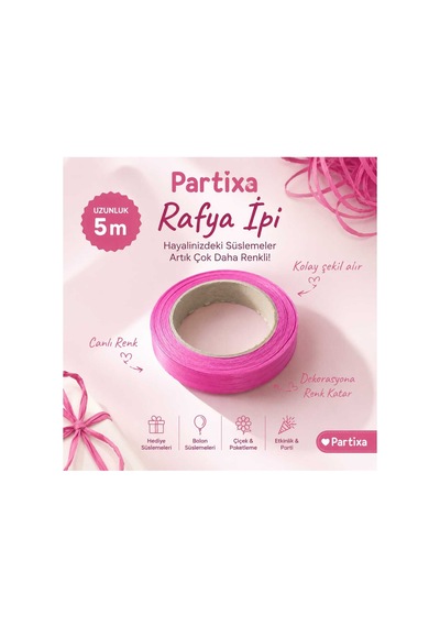 Pembe Rafya İpi - Balon Bağlama Ve Hediye Paketi Süsleme İpi 1 Rulo 5 Metre