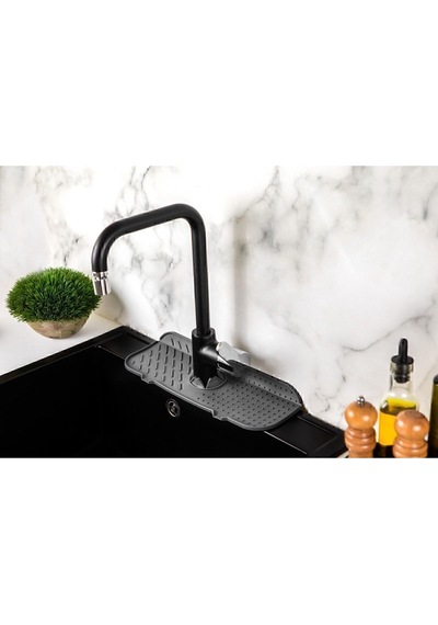 Mainshop Su Tutucu Musluk Mat Lavabo Için Silikon Esnek Musluk Tutucu Raf Mutfak Tezgahı Koruma Gri