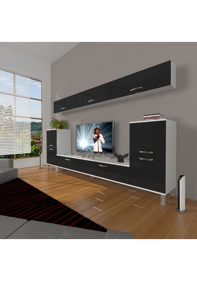 Decoraktiv Eko 9 Slm Std Krom Ayaklı Tv Ünitesi Tv Sehpası Beyaz - Siyah