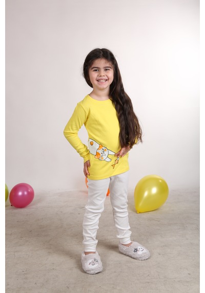 Teenyweenykids Kedi Baskı Pijama Takımı Sarı
