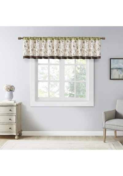 Serene Nakış Oda-koyu Saçaklı Pencere İşlem Çubuğu Cep/arka Sekme Kısa Drape, 127 X 45 Cm, Yeşil Çok renkli