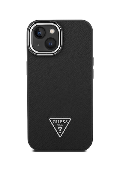 Apple Uyumlu iPhone 14 Kılıf Guess Lisanslı M-safe Şarj Özellikli Grained Triangle Kapak Siyah