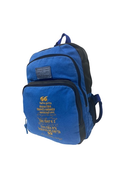 Old Cotton Cargo Kaliteli Siyah Vintage Salaş Baskılı Disayn Günlük Gezi Okul Sırt Çantası Revilla Bag 28x38cm Mavi