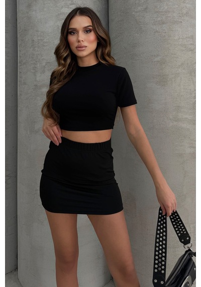 Lesa Wear Yüksek Bel Likralı Mini Etek Siyah