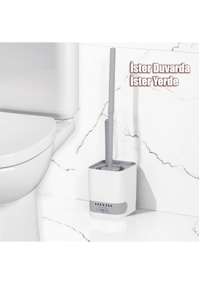 Porsima 2026 Pratik Temizlik Tuvalet Fırçalığı Banyo Tuvalet Fırçası Wc Fırçası - Gri Beyaz Açık Ahşap
