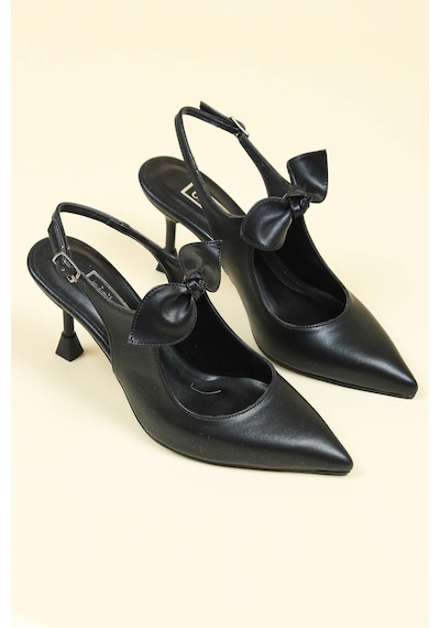 Birikon Fiyonklu Arkası Açık Stiletto Siyah-siyah Siyah