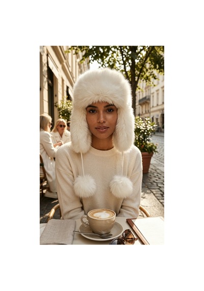 Emybox Rus Şapkası Kadın Ushanka Kürk Kalpak - Soğuk Geçirmez Kulaklı Ponponlu Kışlık Şapka Beyaz