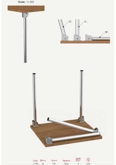 Tempo Masa Ayağı Katlanır Krom Metal 71 cm 4 Adet