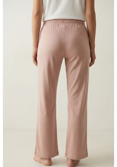 Elemge %100 Pamuk Süprem Kadın Pijama Altı Bol Kalıp Compact Penye Pembe Geniş Paça Ipli Terletmez Alt