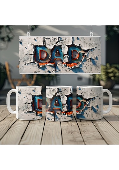 3d Görünümlü Dad Kupa Bardak Mermer Dokulu Baba Temalı Kabartmasız Beyaz