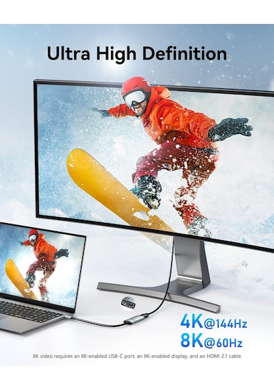 Lexroo Usb C - Hdmı 2.1 Adaptör 8k 60hz 4k 144hz Alüminyum Tip-c Hdmı Kablosu