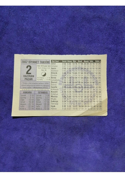 2 Haziran 2002 Takvim Yaprağı - Nostalji Koleksiyonluk Takvim Yaprağı
