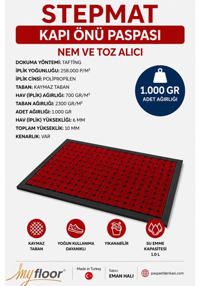 Nem Alıcı Toz Tutucu Çamur Sıyırıcı Pvc Taban Ve Pvc Bordürlü Scroll Benekli Kırmızı Halılı Kapı Önü Paspası Bordo