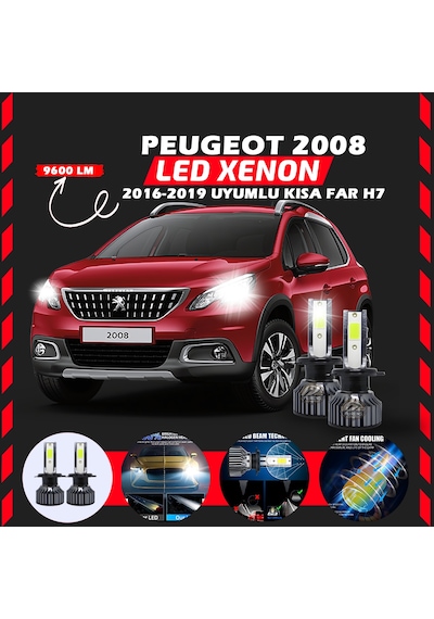 Peugeot 2008 2016-2019 Kısa Far Uyumlu Şimşek Etkilii Led Xenon Pro Series H7