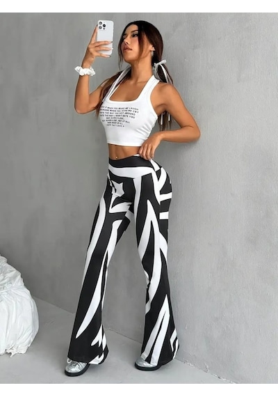 Ahes Shopping Kadın Yüksek Bel Zebra Desenli Dalgıç Tayt