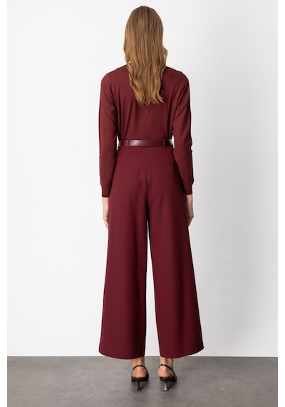 On Kadın Beli Kemerli Bol Paça Pantolon 64133 Bordo Bordo