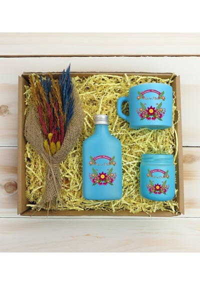 Bk Gift Kişiye Özel İsimli Dtf Anne Temalı Turkuaz Kahve Fincanı & Kolonya & Mum & El Yapımı Kuru Çiçek Buketi Hediye Seti-6, Anneye Hediye, Anneler G