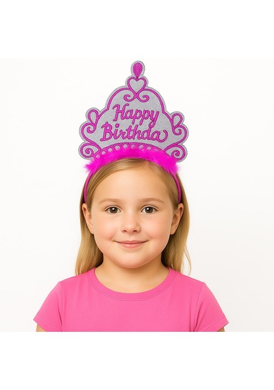 Pembe Happy Birthday Prenses Tacı Doğum Günü Taç Aksesuarı 2 "